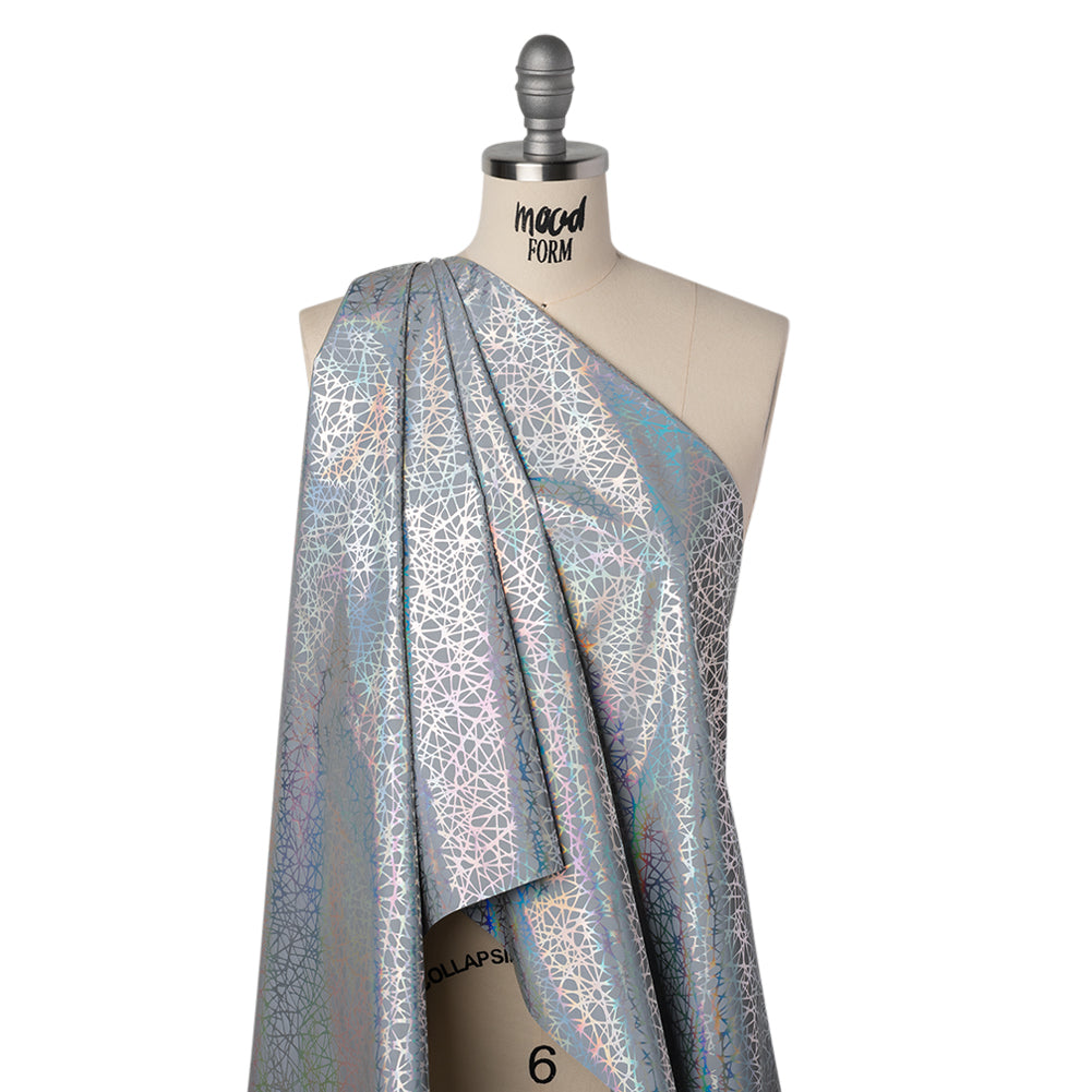 Foiled Reflective Fabric - Silver Gray with Rainbow Web - Drape