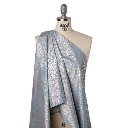 Foiled Reflective Fabric - Silver Gray with Rainbow Web