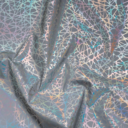 Foiled Reflective Fabric - Silver Gray with Rainbow Web