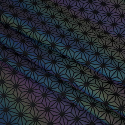 Reflective Print Spandex Knit with 4-Way Stretch - Rainbow and Black Diamond Geometric