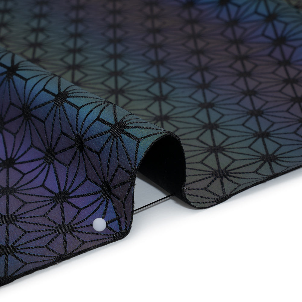 Reflective Print Spandex Knit with 4-Way Stretch - Rainbow and Black Diamond Geometric - Detail