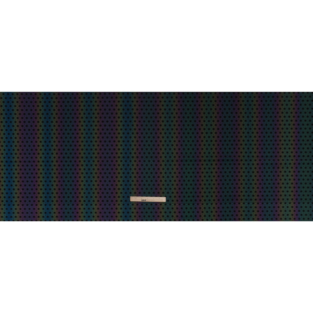 Reflective Print Spandex Knit with 4-Way Stretch - Rainbow and Black Diamond Geometric - Full