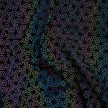Reflective Print Spandex Knit with 4-Way Stretch - Rainbow and Black Diamond Geometric
