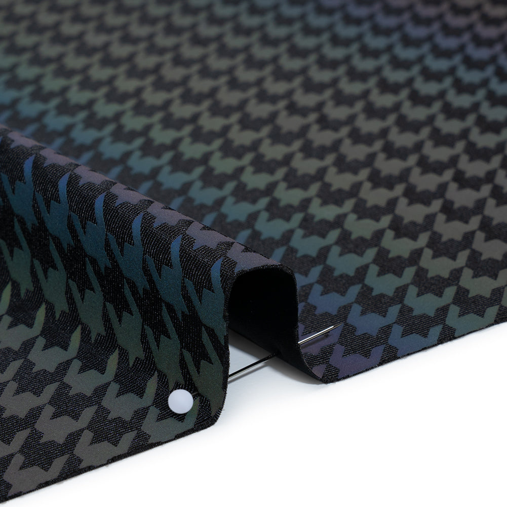 Reflective Print Spandex Knit with 4-Way Stretch - Rainbow and Black Houndstooth - Detail