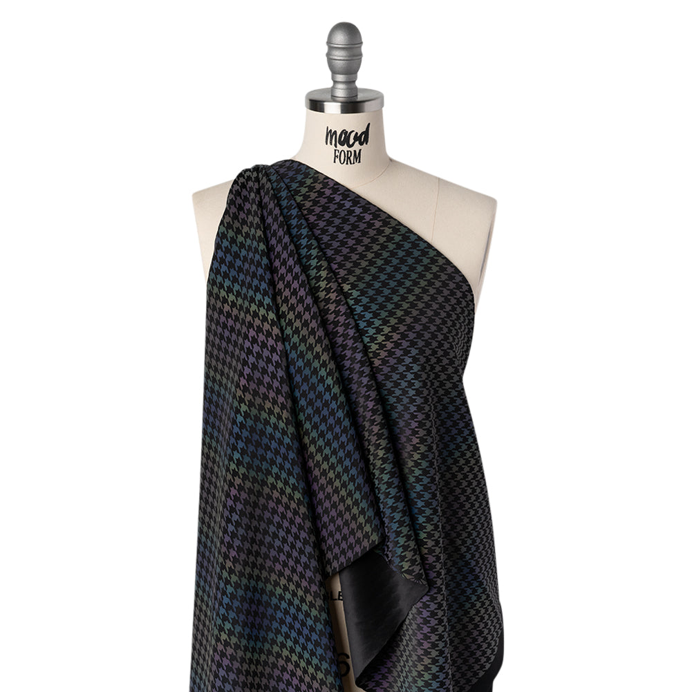 Reflective Print Spandex Knit with 4-Way Stretch - Rainbow and Black Houndstooth - Drape
