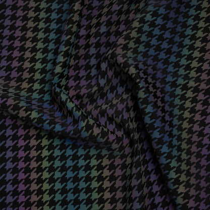 Reflective Print Spandex Knit with 4-Way Stretch - Rainbow and Black Houndstooth