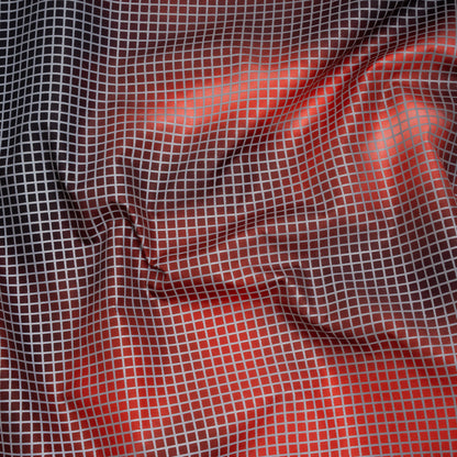 Reflective Print Fabric - Red and Black Abstract with Silver Gray Grid