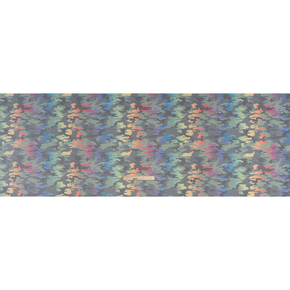 Reflective Print Fabric - Olive Green and Rainbow Camouflage with Silver Gray Grid - Full