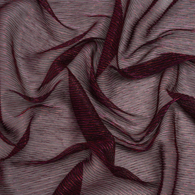 Metallic Plisse Mesh - Plum and Black - Designer Deadstock Drape
