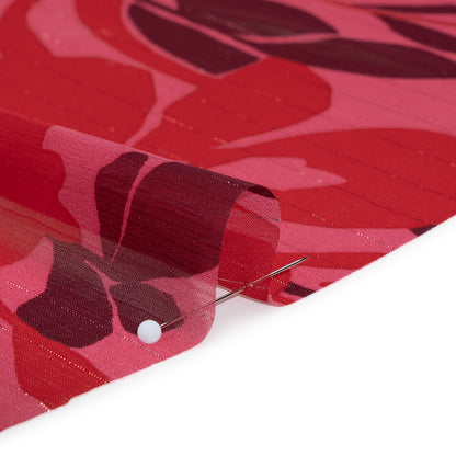 Polyester Chiffon with Metallic Pinstripes - Dark Pink, Red and Burgundy Floral - Designer Deadstock