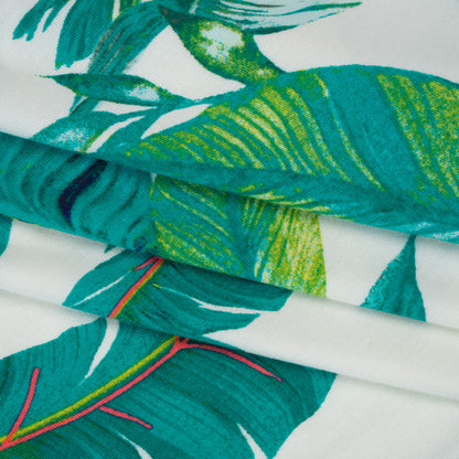 Stretch Rayon Jersey Print - Ocean Green, Lime and Pink Lush Tropical Leaves - Designer Deadstock