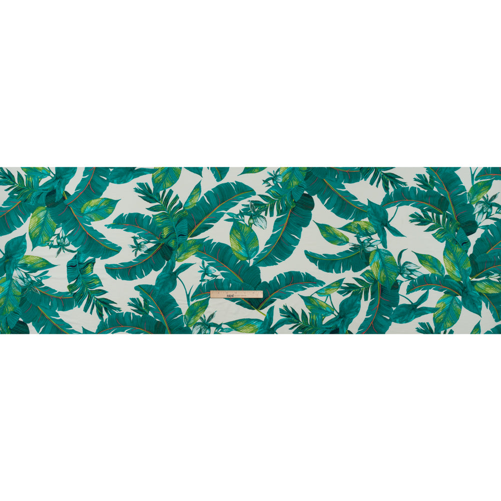 Stretch Rayon Jersey Print - Ocean Green, Lime and Pink Lush Tropical Leaves - Designer Deadstock - Full
