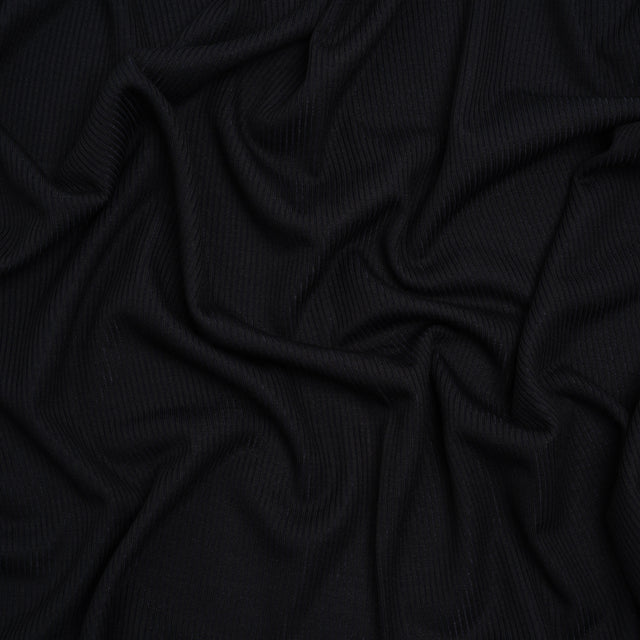 Stretch Rayon 2x2 Rib Knit - Black - Designer Deadstock