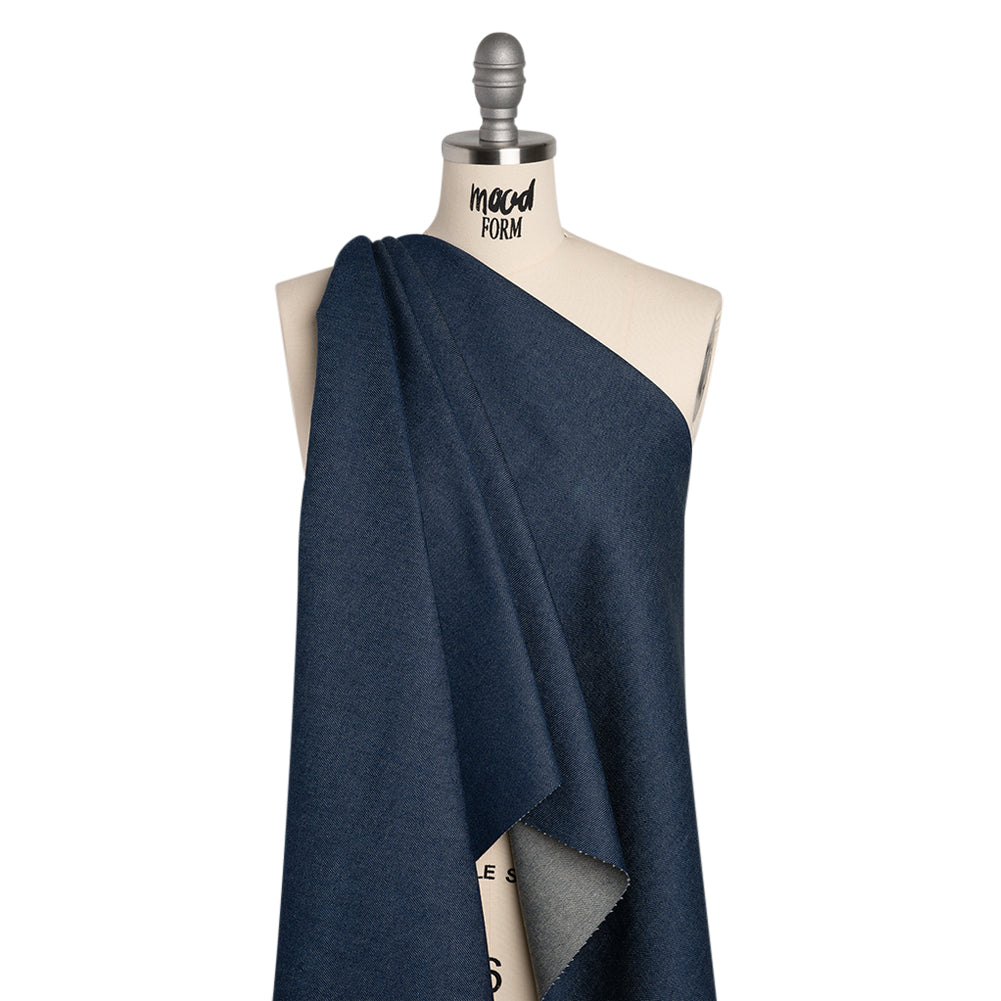 Lightweight Rigid Cotton Denim Twill - Light Indigo and Cream - Deadstock - Drape
