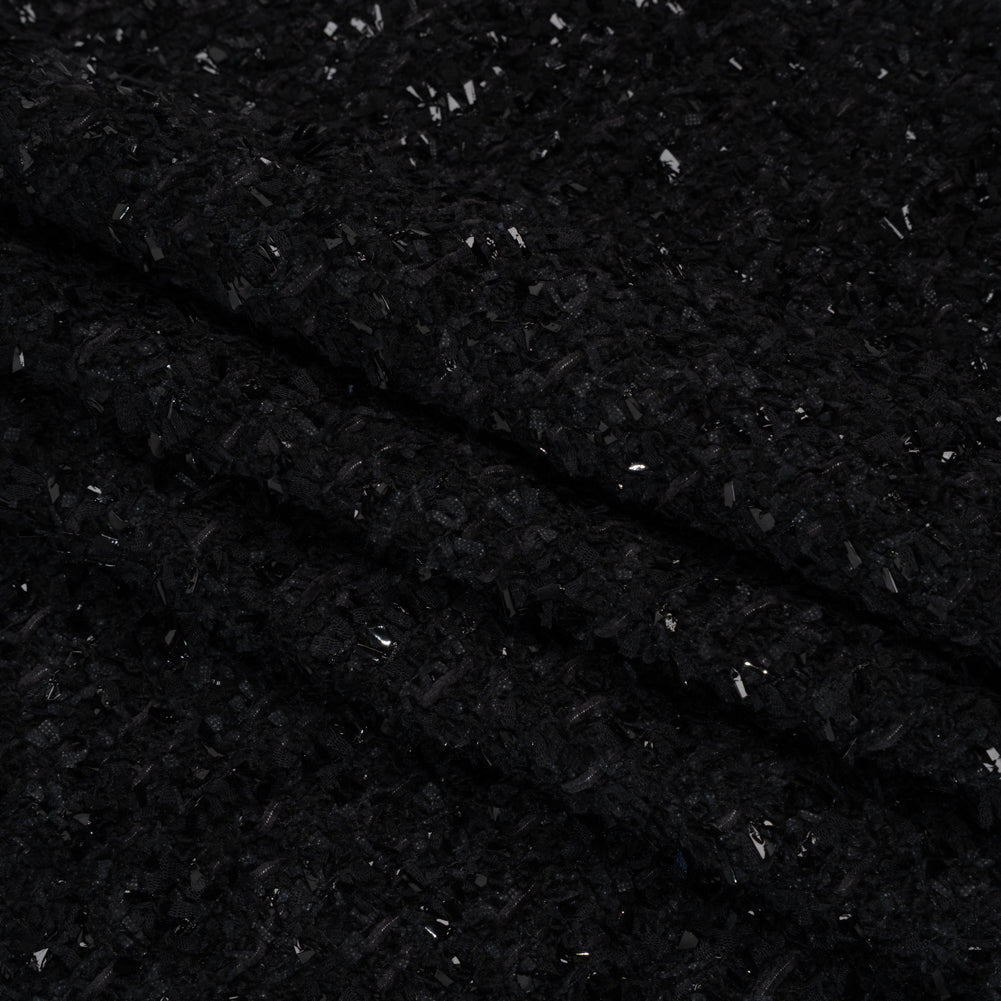 Wool Blend Tweed Boucle by Balenciaga - Black with Metallic Yarns - Designer Deadstock - Folded