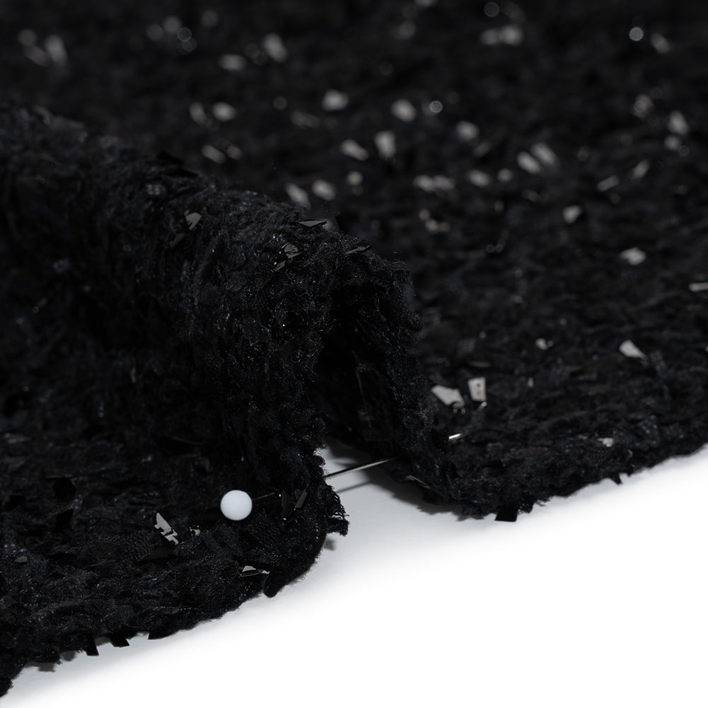 Wool Blend Tweed Boucle by Balenciaga - Black with Metallic Yarns - Designer Deadstock - Detail