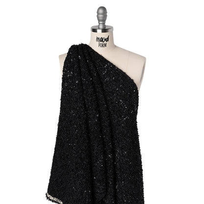Wool Blend Tweed Boucle by Balenciaga - Black with Metallic Yarns - Designer Deadstock