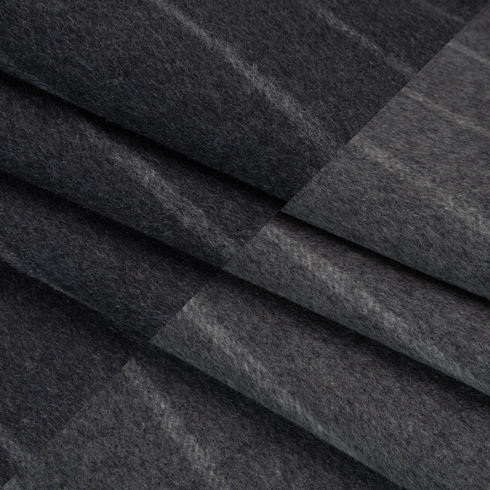 Brushed Wool Double Cloth Coating - Gray and Black Chalk Stripes - Deadstock - Folded