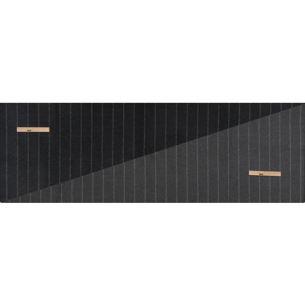 Brushed Wool Double Cloth Coating - Gray and Black Chalk Stripes - Deadstock - Full