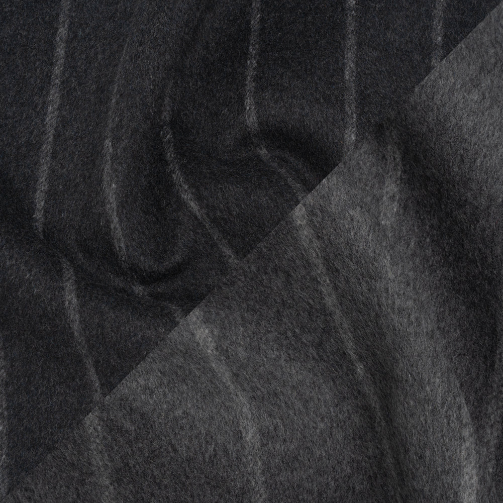 Brushed Wool Double Cloth Coating - Gray and Black Chalk Stripes - Deadstock