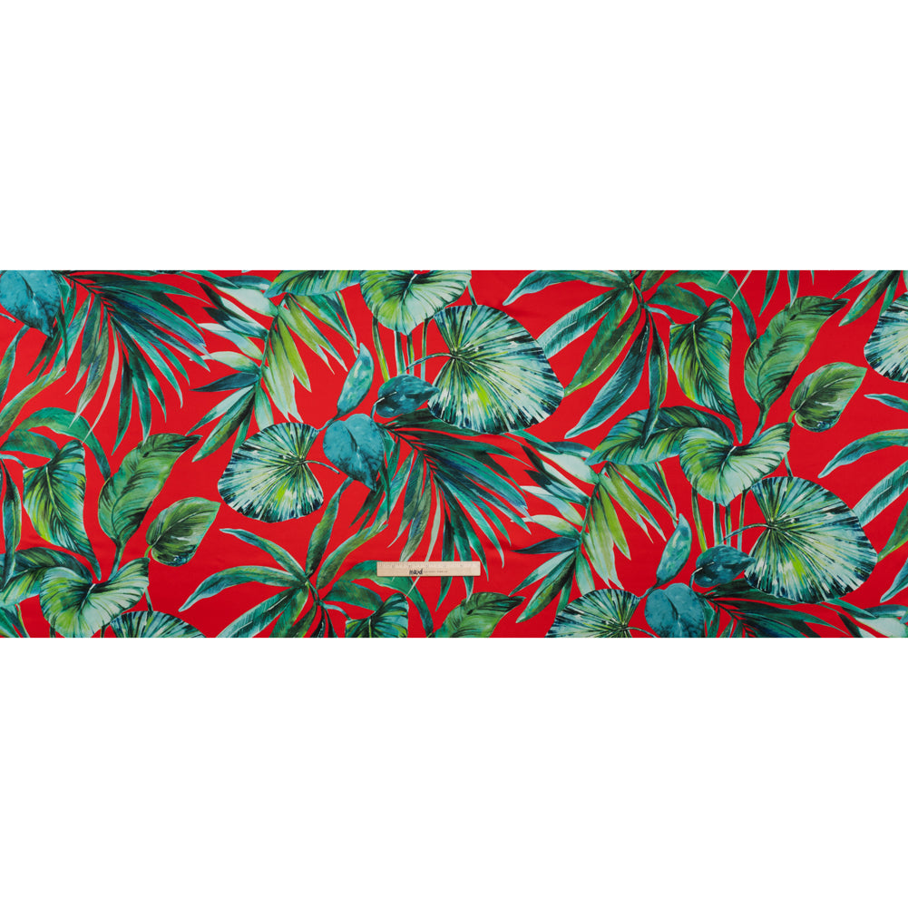 Silk Charmeuse Print 16MM, Made in Italy - Red and Green Tropical Leaves - Full - Image 5 of 6