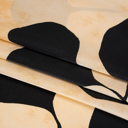 Silk Charmeuse Print 16MM, Made in Italy - Mottled Beige and Black Plant Silhouettes Border Detail