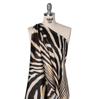 Silk Charmeuse Print 16MM, Made in Italy - Brown and Cream Animal Stripes