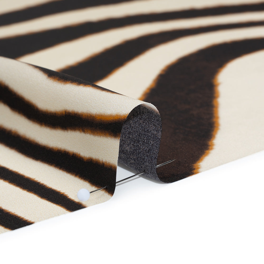 Silk Charmeuse Print 16MM, Made in Italy - Brown and Cream Animal Stripes - Full