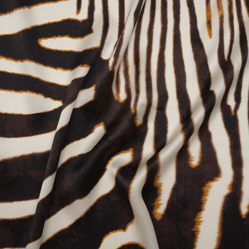Silk Charmeuse Print 16MM, Made in Italy - Brown and Cream Animal Stripes - Drape