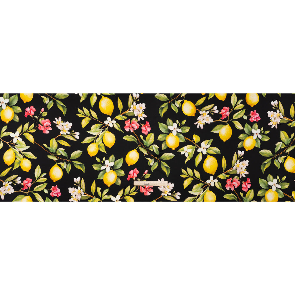 Silk Charmeuse Print 16MM, Made in Italy - Black, Green and Yellow Blossoming Lemon Tree - Full - Image 5 of 6