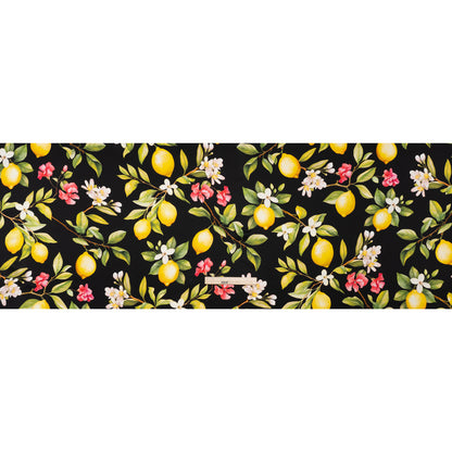 Silk Charmeuse Print 16MM, Made in Italy - Black, Green and Yellow Blossoming Lemon Tree
