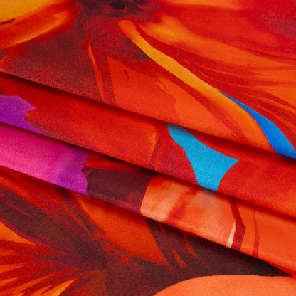 Silk Charmeuse Print 16MM, Made in Italy - Bright Pink, Coral Orange and Blue Painterly Flowers