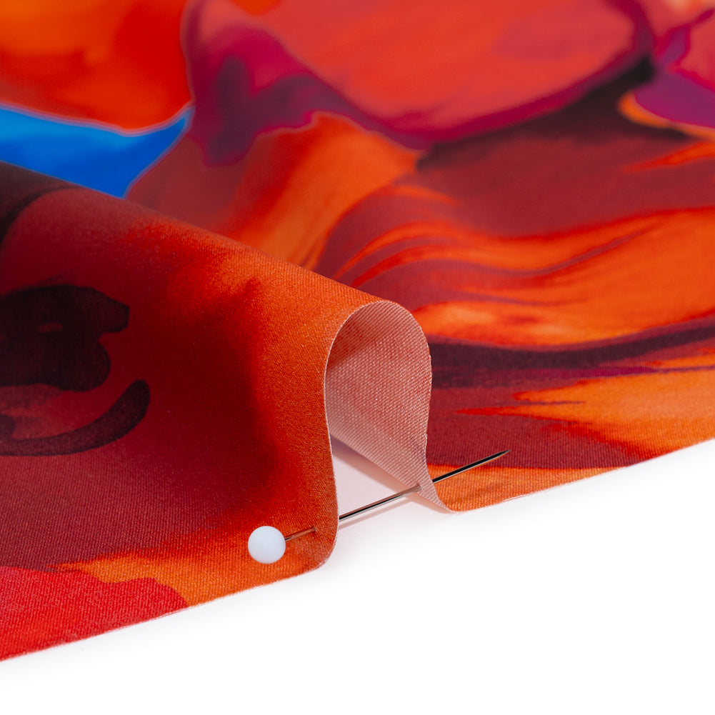 Silk Charmeuse Print 16MM, Made in Italy - Bright Pink, Coral Orange and Blue Painterly Flowers - Full - Image 4 of 6
