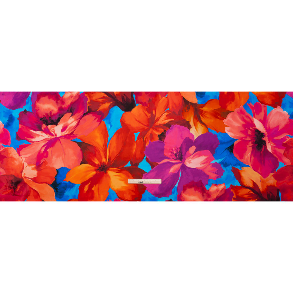Silk Charmeuse Print 16MM, Made in Italy - Bright Pink, Coral Orange and Blue Painterly Flowers - Full - Image 5 of 6