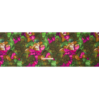 Silk Charmeuse Print 16MM, Made in Italy - Olive Green, Tan and Bright Pink Stained Glass Roses