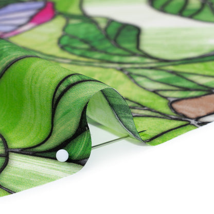 Silk Charmeuse Print 16MM, Made in Italy - Grass Green, Hot Pink and Lavender Stained Glass Flower Garden