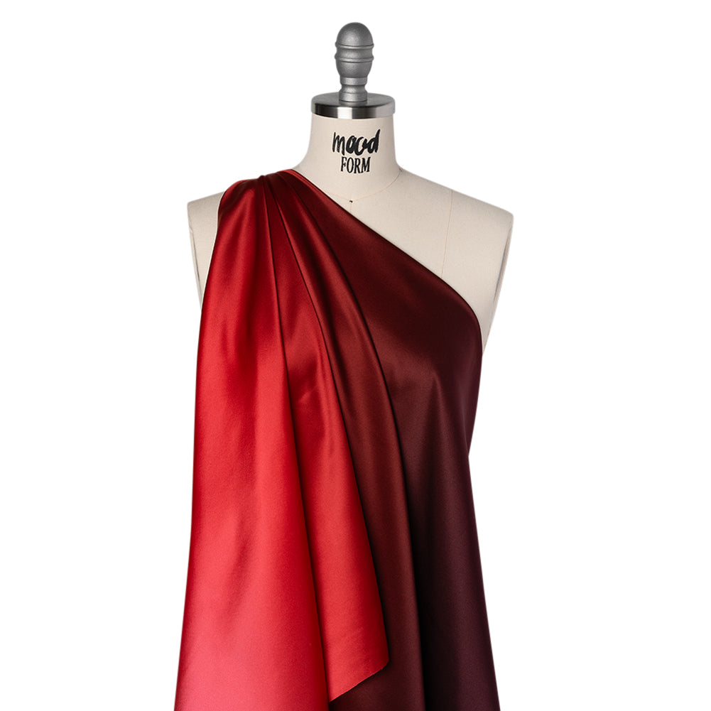 Silk Charmeuse Print 16MM, Made in Italy - Burgundy, Red and Pink Ombre - Folded