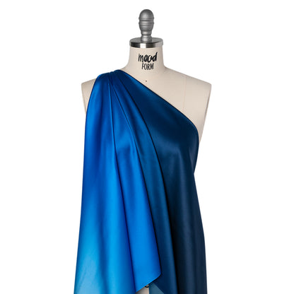 Silk Charmeuse Print 16MM, Made in Italy - Sky Blue, Bright Blue and Navy Ombre Folded