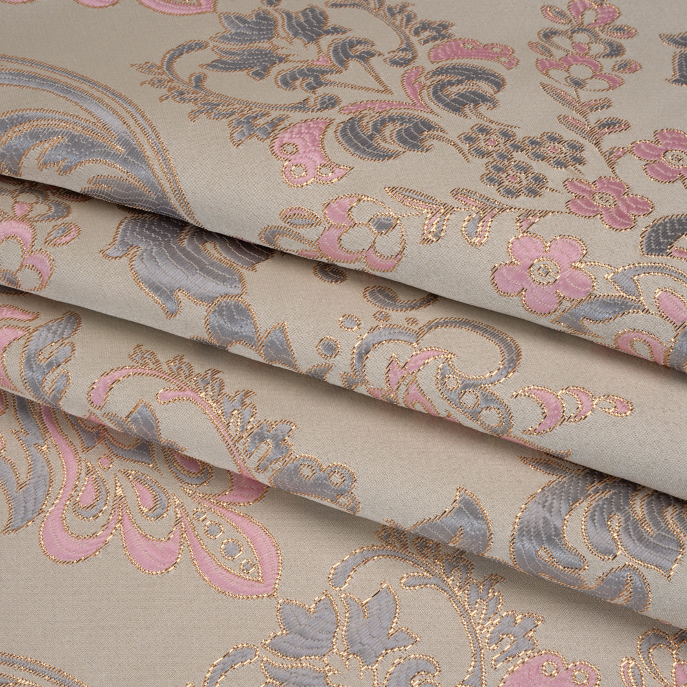 Yaya Han Metallic Duchesse Brocade - Ivory, Pink and Gold Damask Floral - Cosplay Collection - Folded