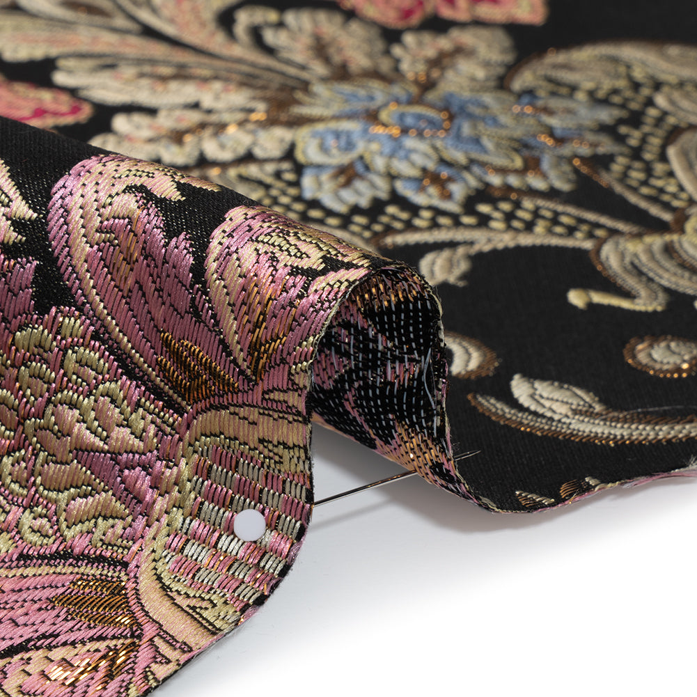 Yaya Han Metallic Polyester Brocade - Black, Red and Sage Green Floral Damask - Cosplay Collection - Detail