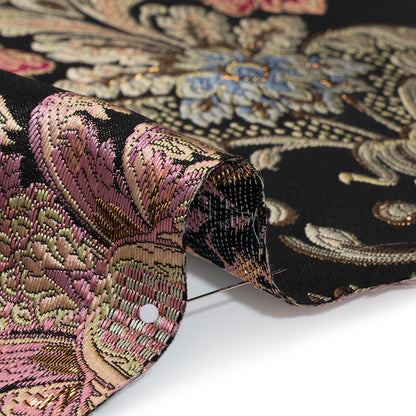 Yaya Han Metallic Polyester Brocade - Black, Red and Sage Green Floral Damask - Cosplay Collection
