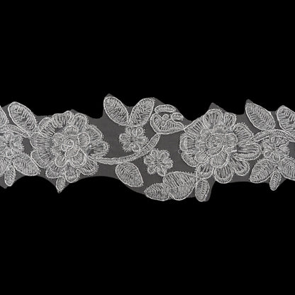 Yaya Han Metallic Corded Embroidered Lace Trim - Silver Fae Floral Vine, 2.5" - Cosplay Collection