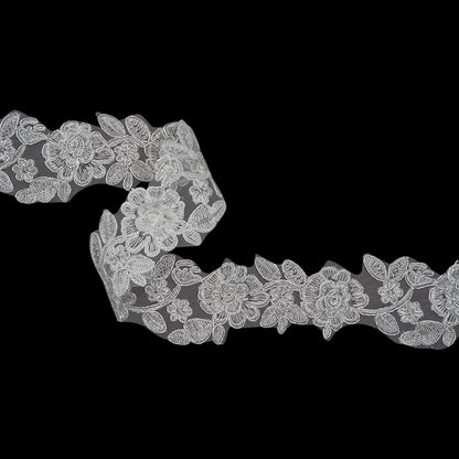 Yaya Han Metallic Corded Embroidered Lace Trim - Silver Fae Floral Vine, 2.5" - Cosplay Collection