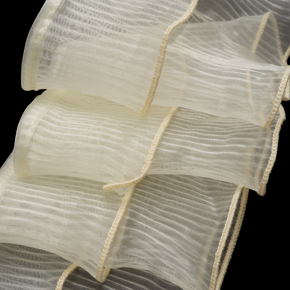 Yaya Han 2 Tier Pleated Crystal Organza Trim - Ivory, 4" - Cosplay Collection - Detail