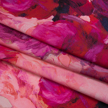 Silk Charmeuse Print 16MM, Made in Italy - Pink, Red and Fuchsia Painted Roses