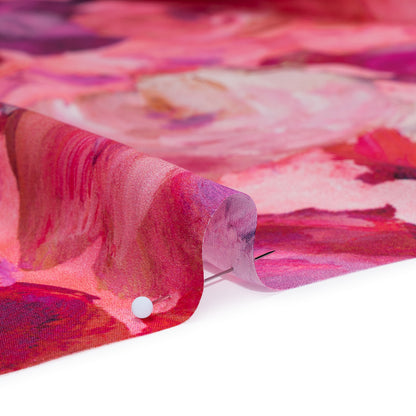 Silk Charmeuse Print 16MM, Made in Italy - Pink, Red and Fuchsia Painted Roses