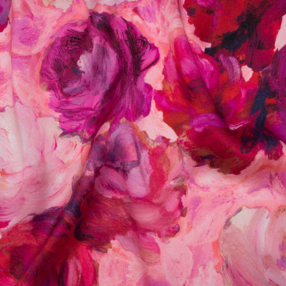 Silk Charmeuse Print 16MM, Made in Italy - Pink, Red and Fuchsia Painted Roses