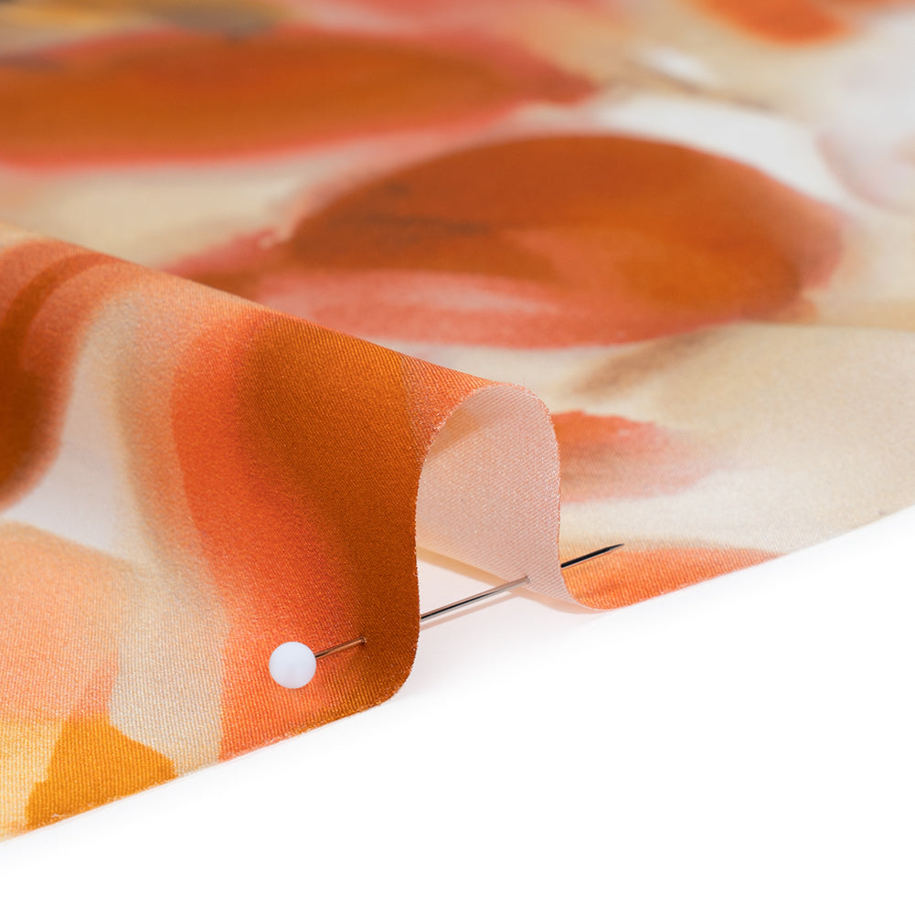 Silk Charmeuse Print 16MM, Made in Italy - Orange and Golden Yellow Soft Watercolor Florals - Full