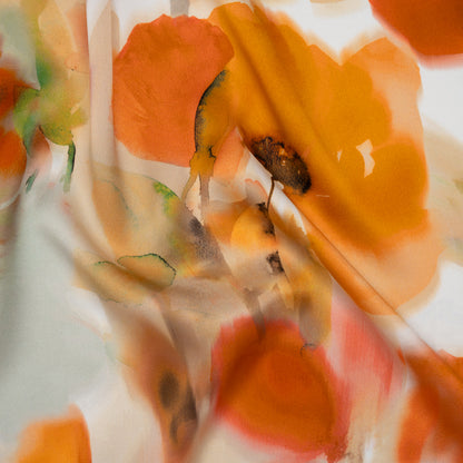 Silk Charmeuse Print 16MM, Made in Italy - Orange and Golden Yellow Soft Watercolor Florals