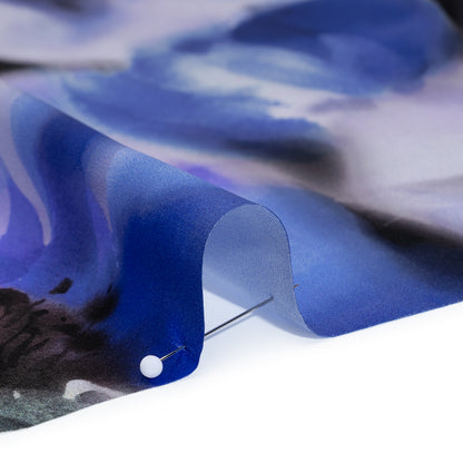Silk Charmeuse Print 16MM, Made in Italy - Ultramarine Blue and Lilac Soft Watercolor Florals Detail